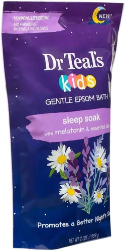Vista 2 de Dr. Teal's - Sueño suave para niños con sal de Epsom pura y melatonina - (paquete de 2, 2 libras cada una) - Coco y otros aceites esenciales alivian