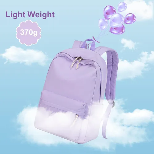 Vista 2 de LOIDOU Mochila para la escuela, adolescentes, niñas, niños, mochila casual, ligera, para estudiantes de secundaria, universidad, Púrpura, Casual