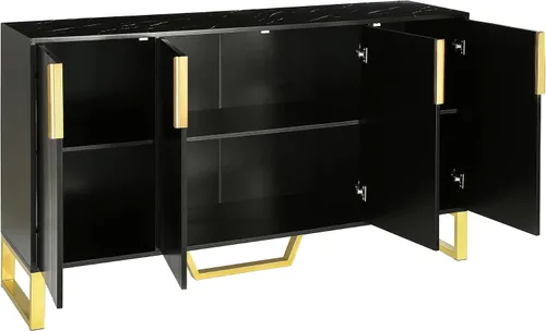 Vista 3 de Knocbel Moderna mesa consola de entrada de 4 puertas con estantes ajustables y parte superior de mármol sintético, entrada pasillo, vestíbulo