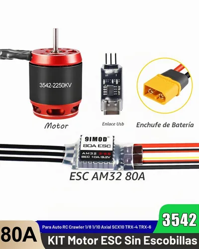 Vista 8 de AM32 80A RC Motor sin escobillas ESC Combo 3542-1850KV Motor sin escobillas y ESC con conector USB sin sensor RC ESC Kit de motor para 1/8 1/10