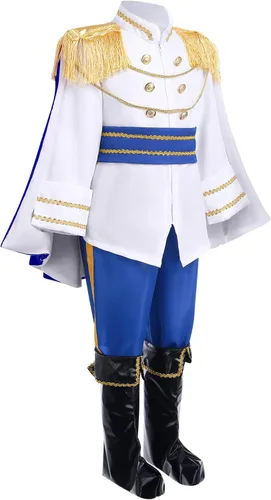 Vista 2 de Disfraz de príncipe azul medieval para niños, disfraz medieval de rey real para Halloween, cumpleaños, disfraz