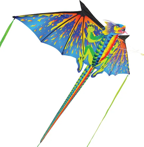 Vista 2 de WindNSun Dragón azul de gran tamaño con cabeza 3D Ripstop Nylon Dragon Kite, 76 pulgadas de ancho