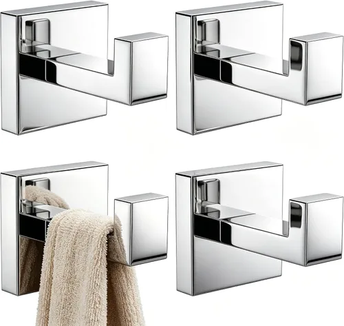 Vista 16 de Ruacq Ganchos para toallas para baños, ganchos cuadrados de acero inoxidable resistentes, colgador de toallas montado en la pared para bata