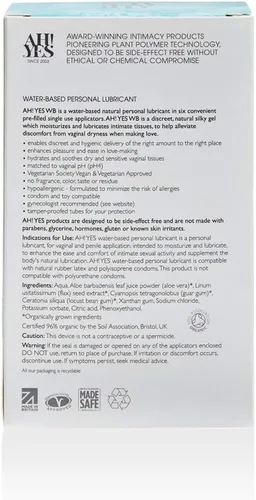 Vista 3 de AH! YES WB- Lubricante personal orgánico a base de agua con aloe vera, pH equilibrado, x6 aplicaciones 0.17 fl oz