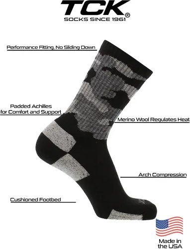 Vista 28 de TCK Calcetines de lana merino para hombres y mujeres para senderismo, caza, ciclismo de montaña, longitud de la tripulación para botas