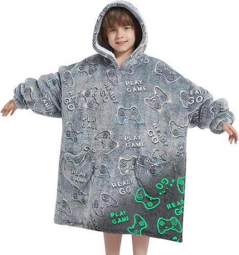 Vista 7 de Mewkou Manta con Capucha Portátil para Niños Sudadera con Capucha de Sherpa Extra Grande para Niños, Niñas y Niños Pequeños de 2 a 6 años
