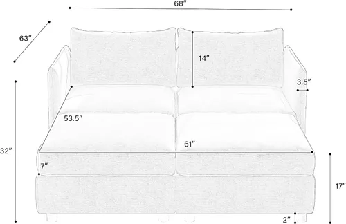 Vista 2 de ERYE Sofá modular de 68 pulgadas con asiento profundo, sofá modular de almacenamiento con otomanas de almacenamiento, sofá biplaza tapizado