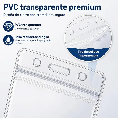 Vista 5 de Paquete de 6 soportes para insignias, soporte de plástico para tarjetas de identificación, transparente, impermeable, con cremallera resellable