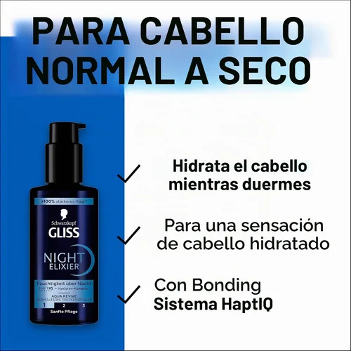 Vista 4 de GLISS Schwarzkopf Night Elixir Aqua Revive - Suero para el cabello