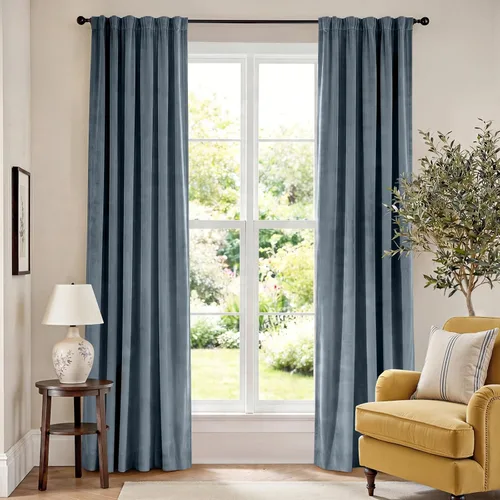 Vista 148 de Lazzzy Cortinas opacas de terciopelo beige de 84 pulgadas de largo con aislamiento térmico para oscurecer la habitación, cortinas forradas de lujo