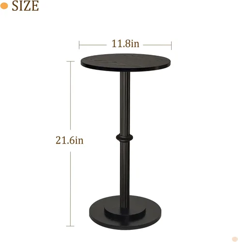 Vista 3 de MaxSmeo Mesa para Bebidas, Mesa Lateral Pequeña para Espacios Pequeños, Mesa Terminal Redonda Moderna con Pata de Madera Acanalada, Negro