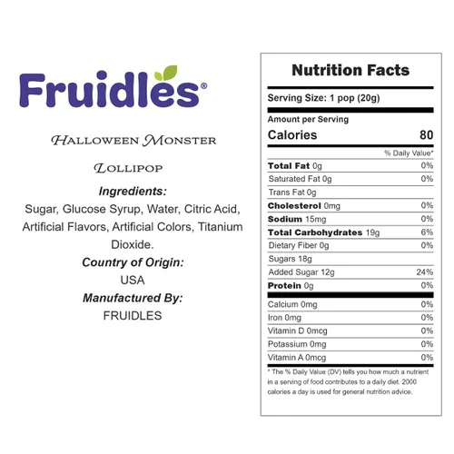 Vista 2 de Fruidles - Paleta de monstruo de Halloween, 20 unidades, dulces de monstruo variedad, ideal para rellenos de bolsas de golosinas de Halloween