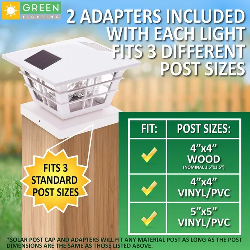 Vista 2 de GreenLighting Adaptador de base 4x4 con luz solar para postes 5x5, se adapta a postes de PVC de 5 pulgadas y 4 pulgadas., Blanco