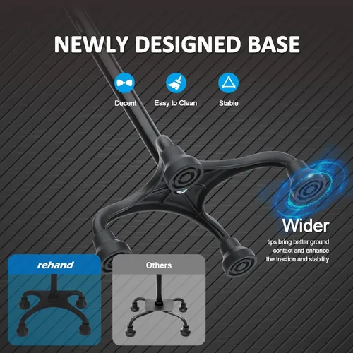 Vista 3 de Rehand Bastón cuádruple, bastón para caminar con mango ergonómico siempre y elegante base de 4 puntas para mayor estabilidad, bastones ajustables