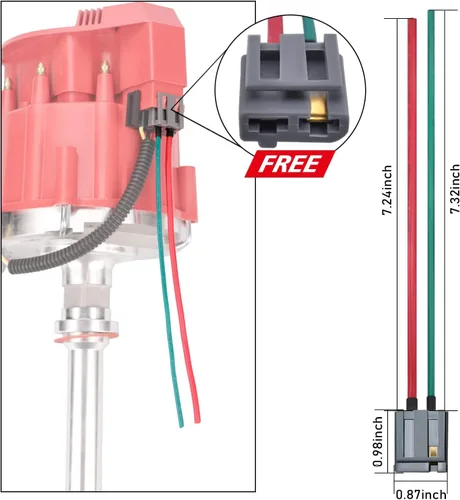 Vista 5 de MAS Racing HEI Distribuidor y cables de bujía y mazo de cables de coleta gratis, kit combinado de tapa roja de repuesto para Chevy 283 302 307 327