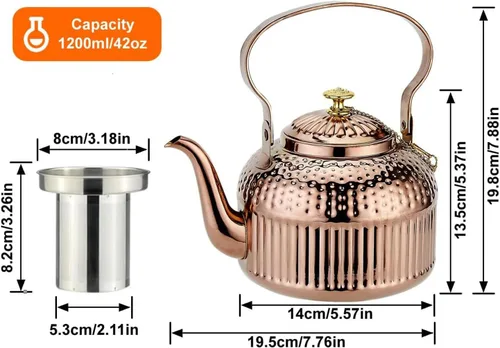 Vista 3 de SANQIAHOME Tetera antigua de acero inoxidable de 1.2L (40Oz) con infusor de cobre