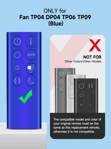 Vista 3 de Control remoto de ventilador de repuesto compatible con Dyson DP04 TP04 TP06 TP09 Pure Cool Air Purifying Fan (color azul con batería) Blue, With