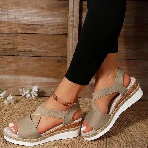 Vista 5 de Dheva-C Sandalias ortopédicas de cuña para mujer, de verano, elegantes, con puntera abierta, correa al tobillo, con plataforma de moda, correa