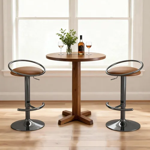 Vista 5 de Juego de 2 taburetes de bar, taburetes de bar giratorios ajustables con asiento tapizado, taburetes de mostrador de piel sintética para bar, isla
