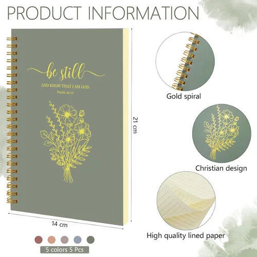 Vista 3 de Gueevin Paquete de 5 Cuadernos en Espiral Estéticos Suministros Escolares A5 Rayado Ancho 160 Páginas/80 Hojas Cuaderno Lindo para Trabajo