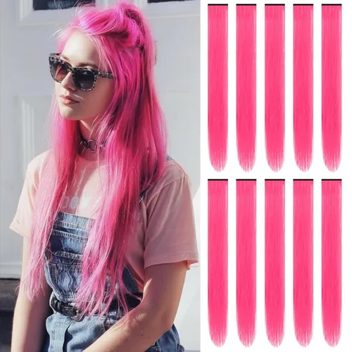 Vista 24 de Extensiones de cabello negro con clip, extensiones sintéticas