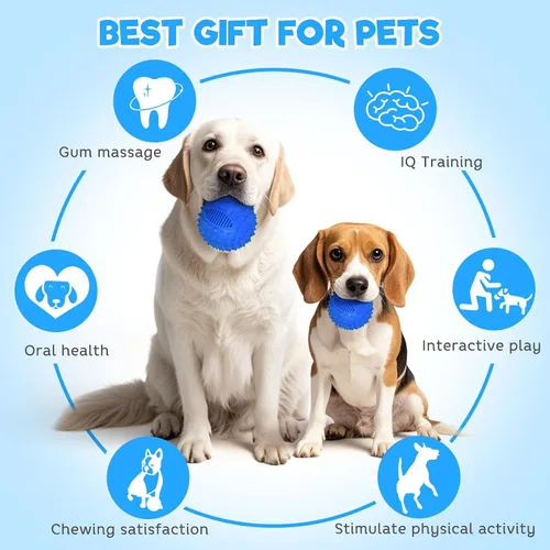Vista 7 de petizer Bolas para Perros con Pispito de 3" para Masticadores Agresivos, Bola Estimula Mordida Duradera e Interactiva con Picos, Juguete