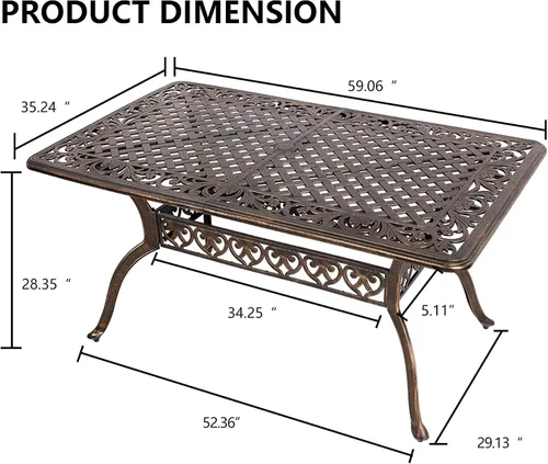 Vista 2 de TITIMO Mesa de comedor rectangular para patio al aire libre de 60 pulgadas con agujero para sombrilla de 2 pulgadas