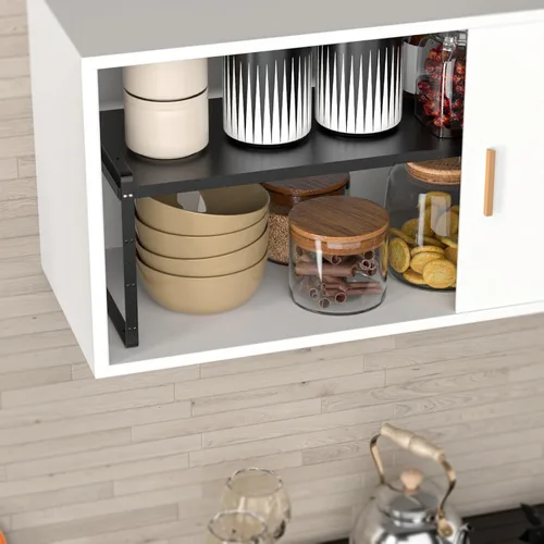 Vista 7 de SANNO Organizador de estantes de cocina expandibles, altura ajustable, gran apilable, armario de cocina, organizador de despensa y mostrador, Negro