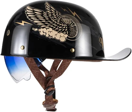 Vista 10 de Medio casco de motocicleta vintage, casco de béisbol de moda, certificación DOT/ECE, casco de motocicleta para hombres y mujeres