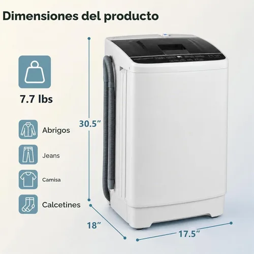 Vista 6 de COSTWAY Lavadora portátil de 7.7 libras, completamente automática con bomba Gris