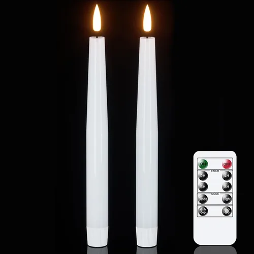 Vista 13 de GenSwin Flameless Taper Candles with Remote Timer, Real Wax LED Flickering Candlesticks Battery Operated 3D Wick for Wedding, Party, Home(Christmas