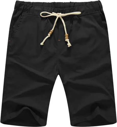 Vista 17 de Sailwind Pantalones cortos de lino para hombre, pantalones cortos casuales de playa con cordón