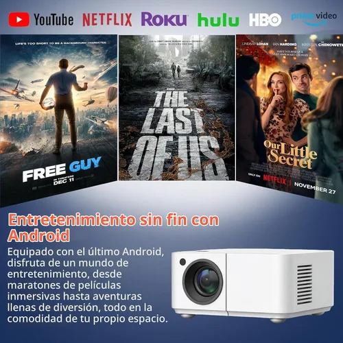 Vista 2 de Mini proyector con WiFi y Bluetooth【Keystone automático y enfoque eléctrico y giratorio】Proyector con soporte integrado Proyector Android adecuado