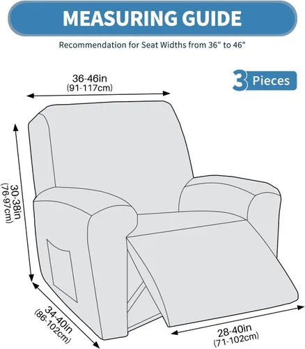 Vista 6 de JIVINER Fundas reclinables de gran tamaño de 3 piezas para sillón reclinable grande con bolsillos, tela jacquard elástica Lazy Boy funda para sofá