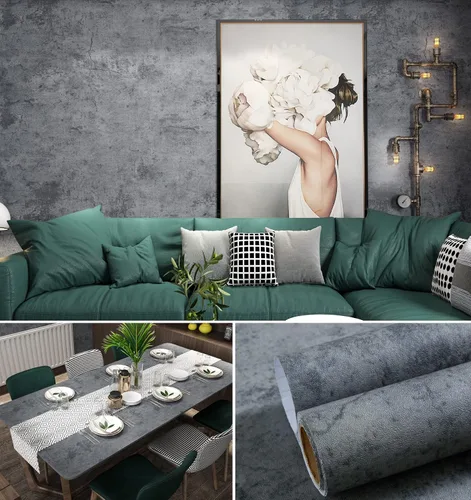 Vista 8 de BURGELIY Papel pintado de hormigón para pared, papel de contacto de cemento, papel tapiz de pared de 16 x 118 pulgadas, vinilo autoadhesivo mate Gris