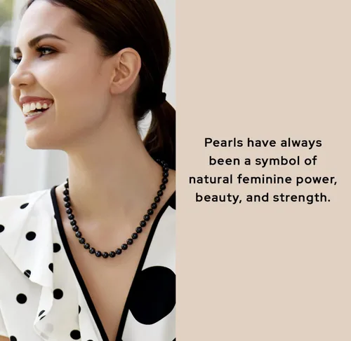 Vista 2 de The Pearl Source Collar de perlas japonesas Akoya negras para mujer, collar de perlas de oro de 14 quilates Collar de perlas largas de 18 pulgadas