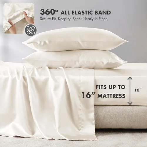 Vista 314 de Madison Park Essentials - Juego de sábanas de satén de lujo y sedoso con brillo natural, bolsillo elástico de 14 pulgadas para colchones de hasta 16