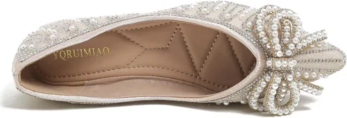 Vista 3 de YQRUIMIAO Zapatos planos para mujer, zapatos planos de boda con diamantes de imitación, punta puntiaguda, zapatos planos de ballet de tacón bajo