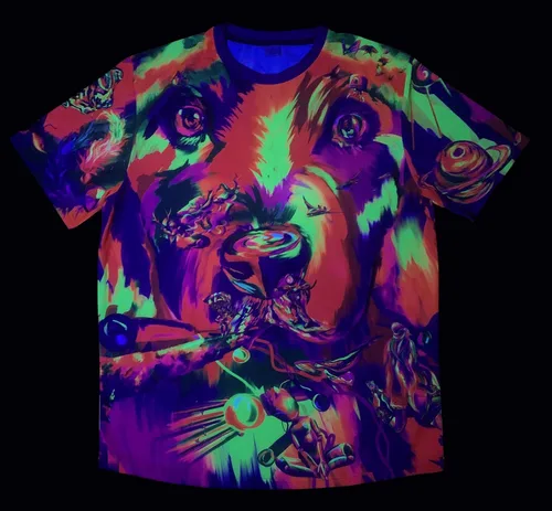 Vista 4 de aofmoka Ultraviolet Fluorescent Handmade Art Neon Blacklight Reactive Print Men T-Shirt