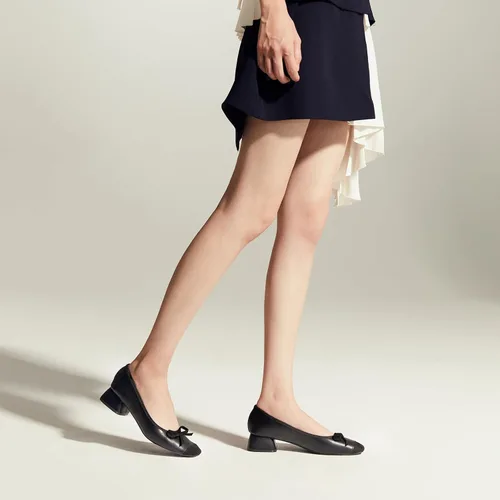 Vista 5 de C.Paravano Zapatos de tacón bajo con punta cuadrada para mujer Tacones gruesos con punta cerrada Zapatos de tacón bajo de cuero Zapatos de vestir