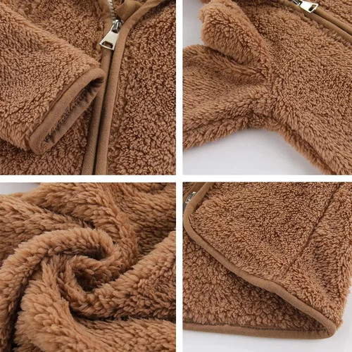 Vista 4 de Chaqueta de abrigo con capucha con forro polar, para recién nacidos, bebés, niños y niñas, diseño de dibujos animados, con orejas, abrigo cálido