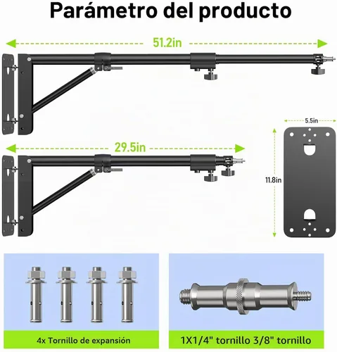 Vista 2 de Soporte de luz de anillo – Brazo triangular de montaje en pared, soporte de pared de 4.3 pies, soporte de tirpod de rotación flexible de 180°