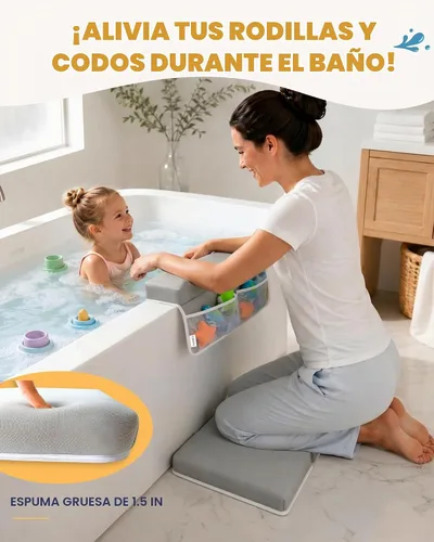Vista 2 de Cómodo juego de rodilleras y coderas de baño para bebé, almohadilla gruesa de espuma viscoelástica con soporte para el codo, cojín de bañera