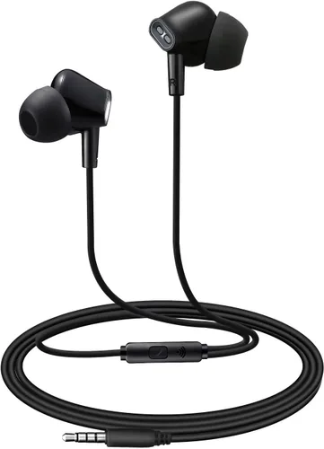 Vista 6 de Aylaa Auriculares con cable para la escuela con micrófono, aislamiento de ruido, auriculares estéreo de graves intrauditivos, para teléfonos Negro