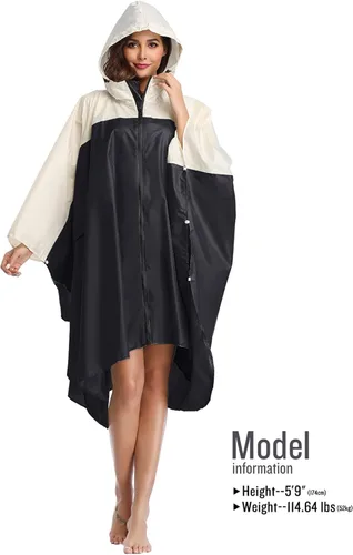 Vista 2 de SaphiRose Poncho de lluvia unisex con capucha impermeable para mujeres adultas