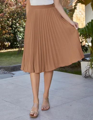 Vista 136 de GRACE KARIN - Falda plisada de gasa para mujer, con cintura alta y elástica, vuelo, corte acampanado y longitud por debajo de la rodilla