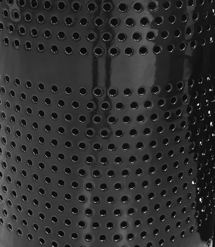 Vista 5 de Bote de basura de metal perforado termoplástico de 32 galones con tapa de cúpula de espuma estructural, color negro