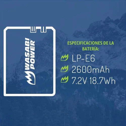 Vista 4 de Wasabi Power Batería LP-E6, LP-E6N (paquete de 2) para Canon EOS 5D Mark II/III/IV, 5DS, 5DS R, 6D, 6D Mark II, 7D, 7D Mark II, 70D, 80D, 90D, R