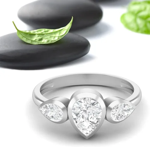 Vista 3 de MOONEYE Juego de bisel de 1.25 quilates en forma de pera Moissanita diamante 925 plata esterlina anillo de compromiso de tres piedras para mujer