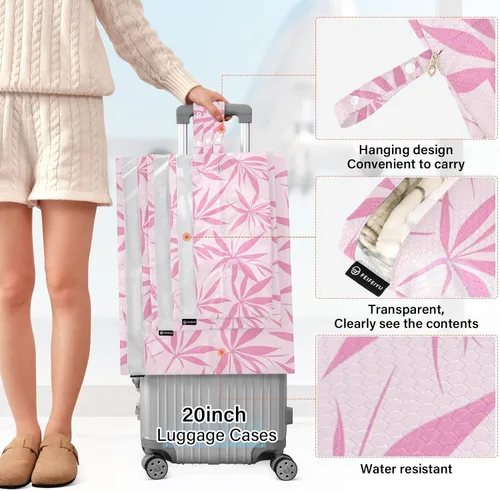 Vista 2 de Maple Leaf Pink 3 Piecing Packing Travel Bag Portable Storage Bags For Travel Storage Bags For Clothes Clothing Organizer